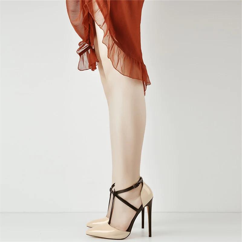 Pointed Toe T-Strap Pumps High Heel Shoes