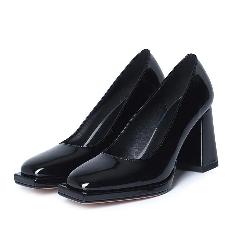Genuine Leather Pumps Chunky Heels Shoes