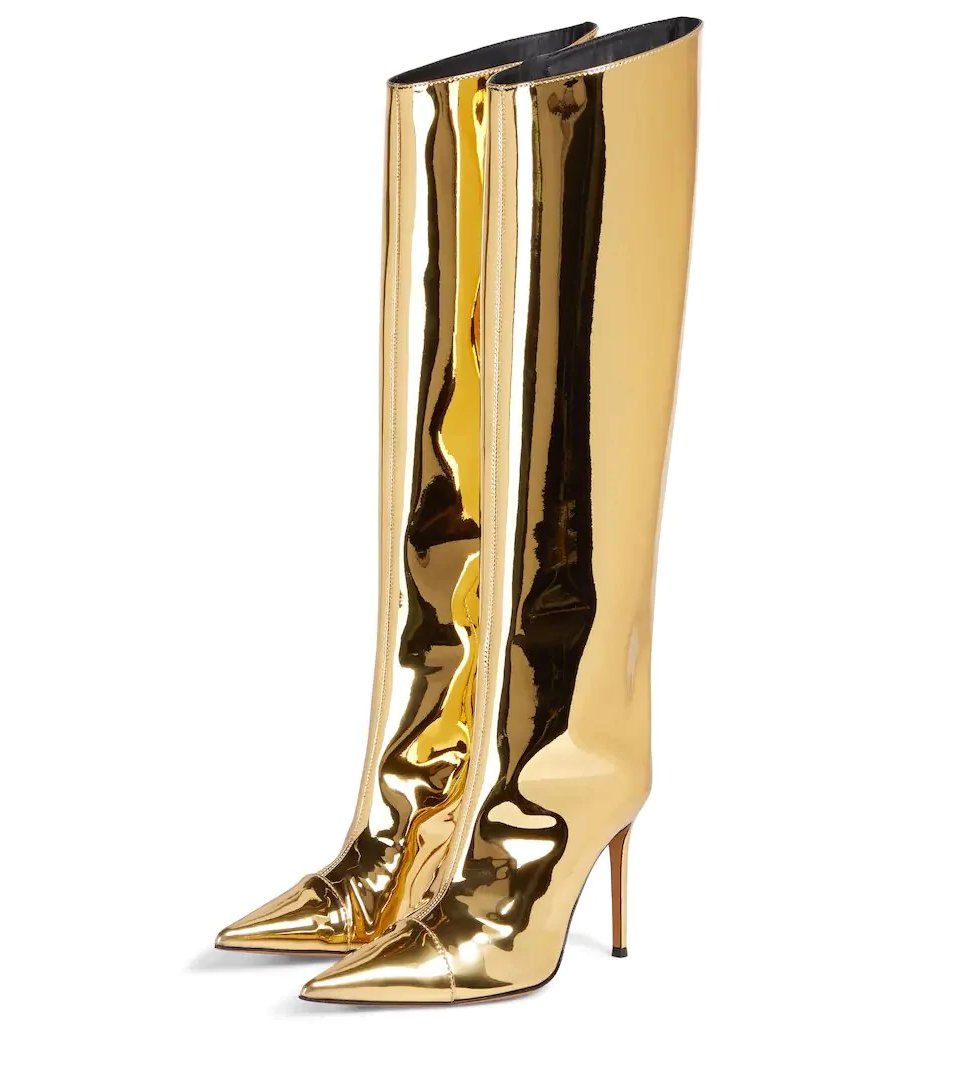 Shiny Patent Leather Pointed Toe Knee High Boots