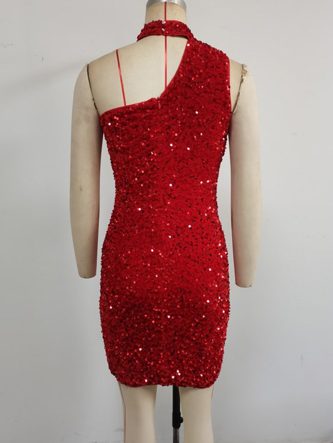 One Shoulder Sparkling Sequins Mini Dress
