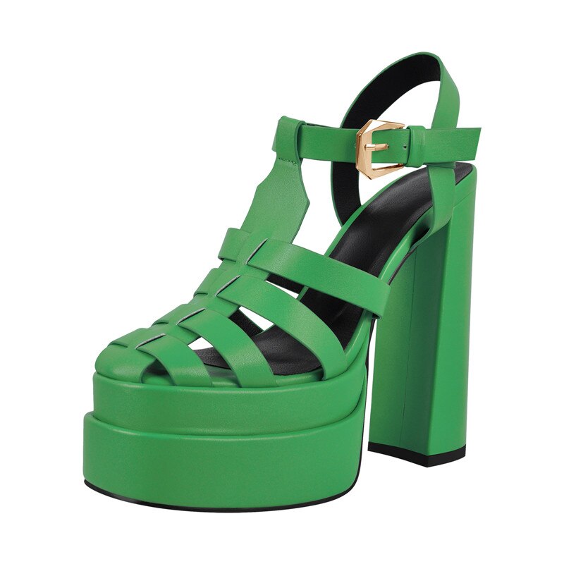 Platform Chunky Heel Hollow Out Strappy Peep Toe Sandals