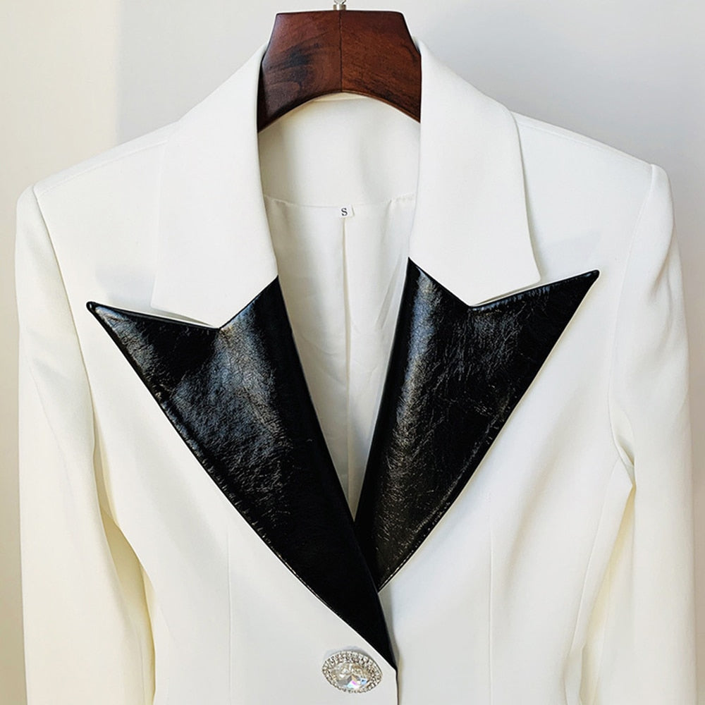 Long Sleeve Leather Diamond Button Blazer Dress