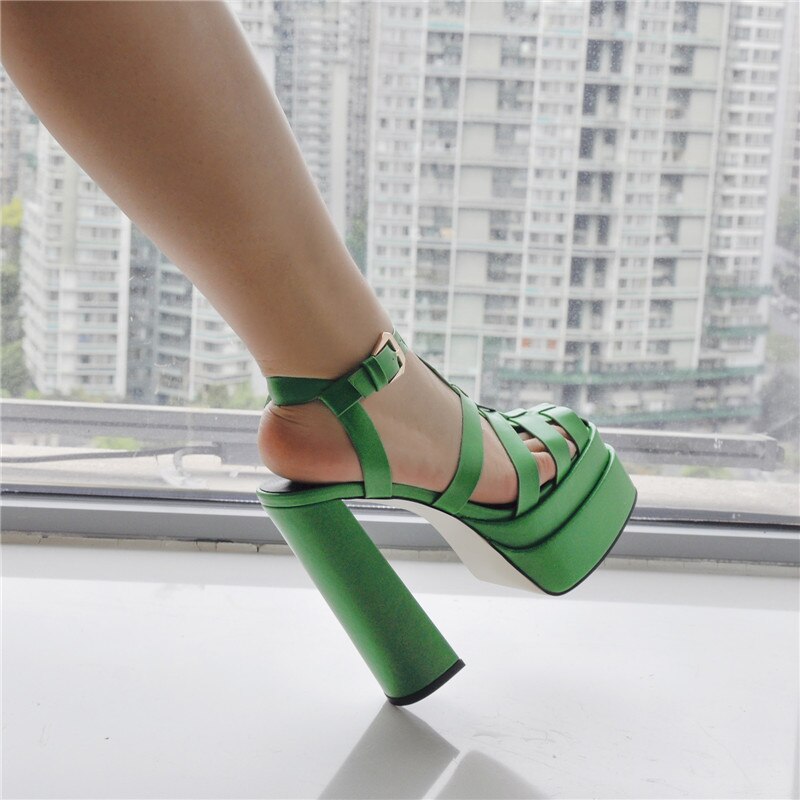 Platform Chunky Heel Hollow Out Strappy Peep Toe Sandals