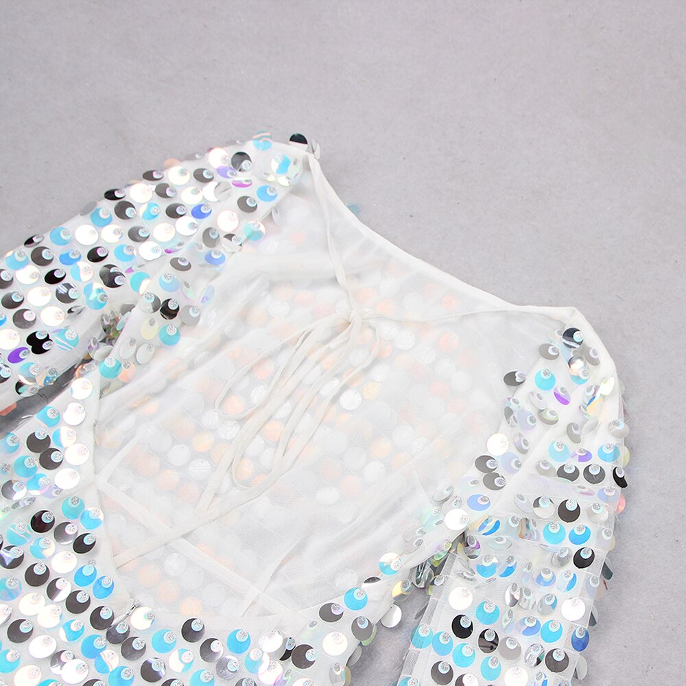 Long Sleeve Backless Sequins Diamond Tight Maxi Dress