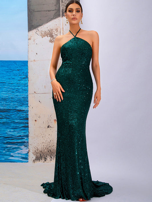 Tube Top Halter Sleeveless Tunic Sequin Mermaid Maxi Dress