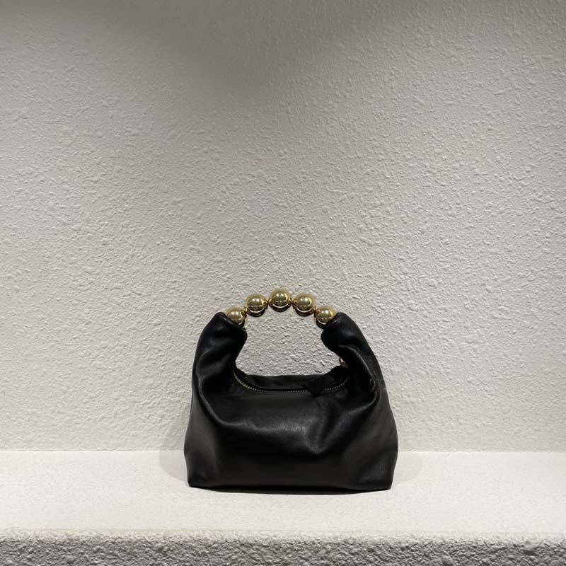 Pu Leather Clutch Pearl Metal Chain Tote Bag
