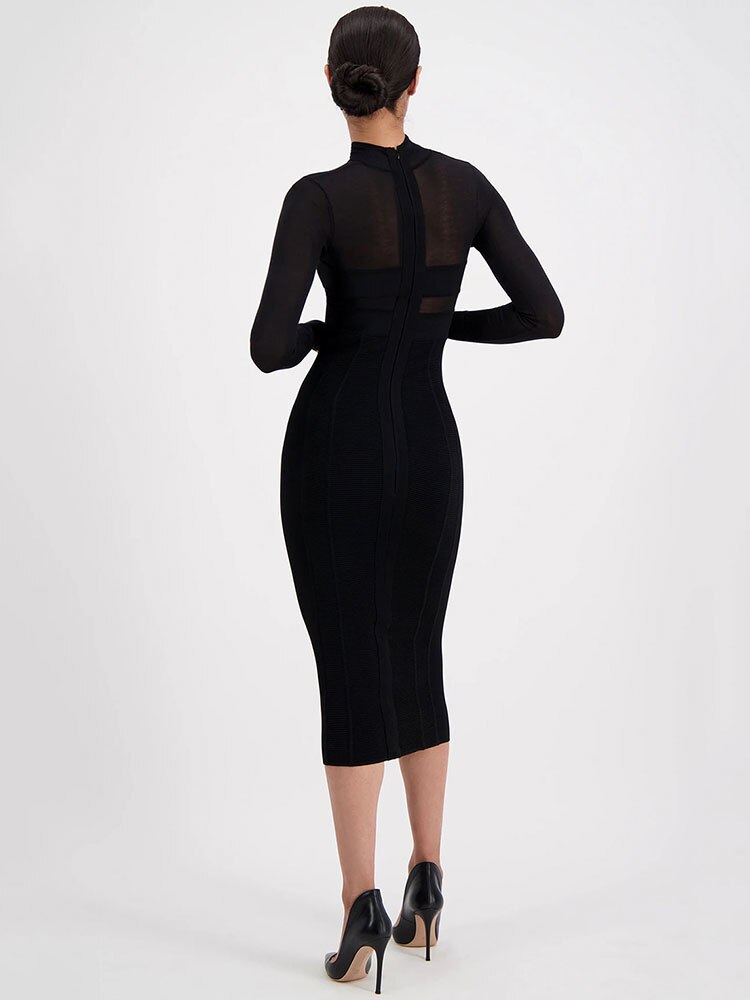 Stand Collar Long Sleeve Cut Out Bandage Dress