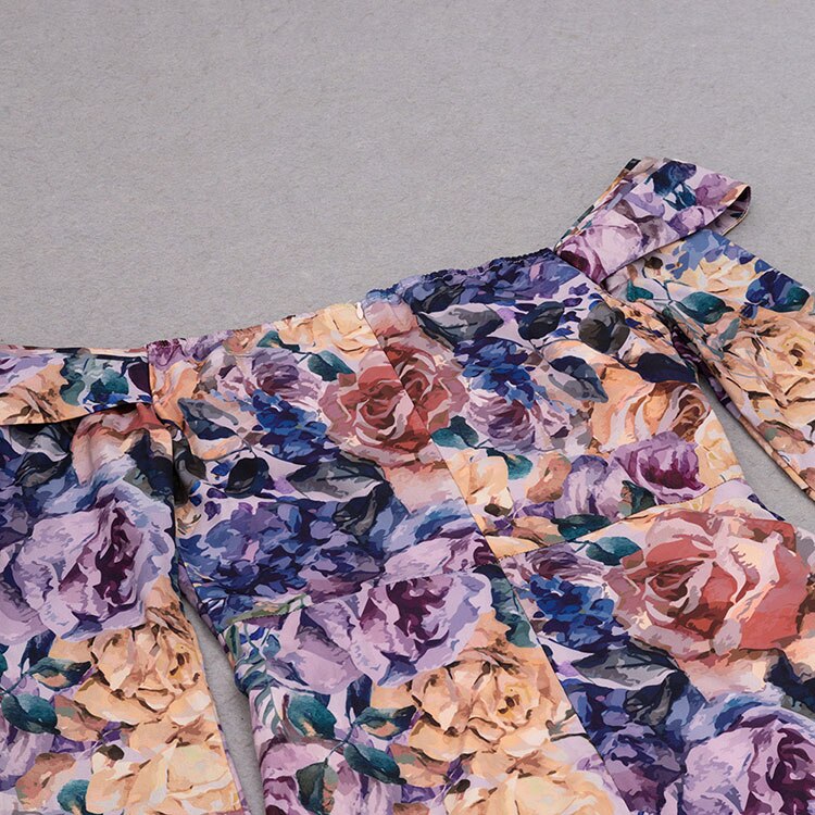 Off Shoulder Flare Sleeve Floral Print Dress