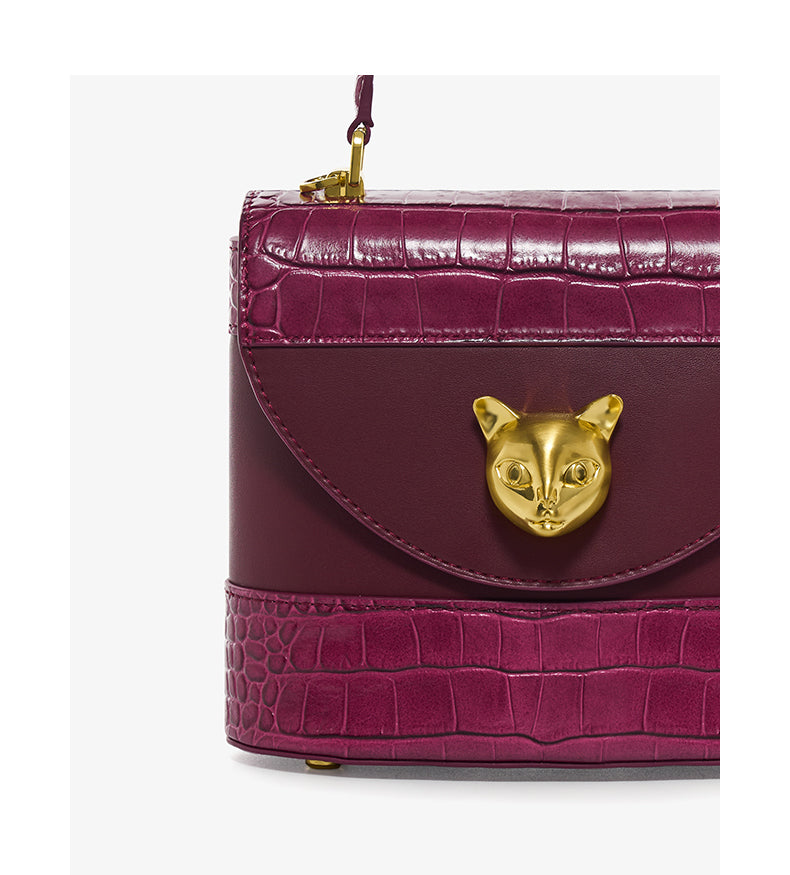 Genuine Leather CAT Buckle Crossbody Bag