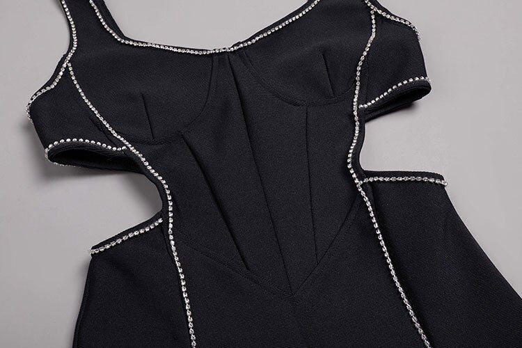 Diamond Decor V-Neck Strap Sleeveless Bandage Maxi Dress