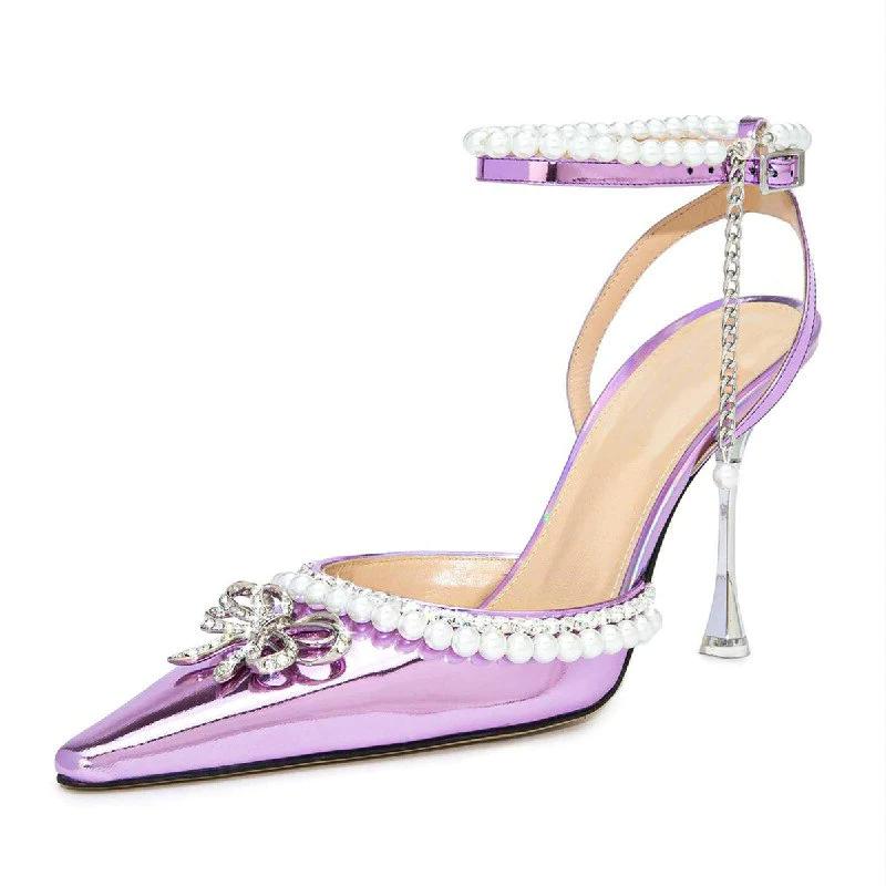 Pointed Pearl Rhinestone Pointed Toe Sandals
