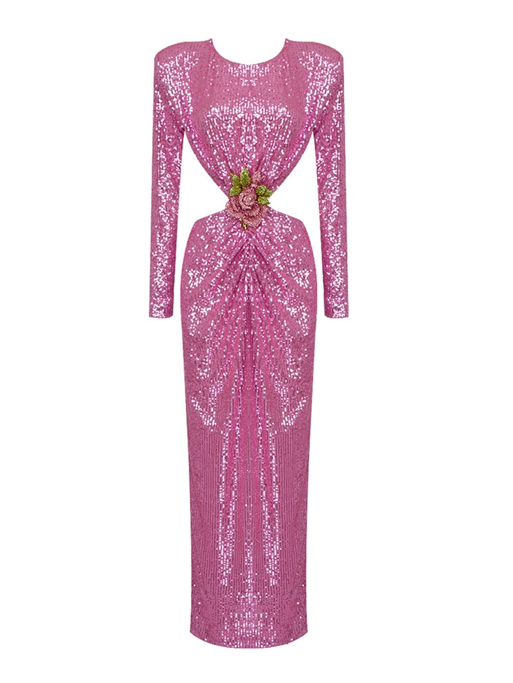Backless Shiny Sequins Flower Diamond Buckle Maxi Dress