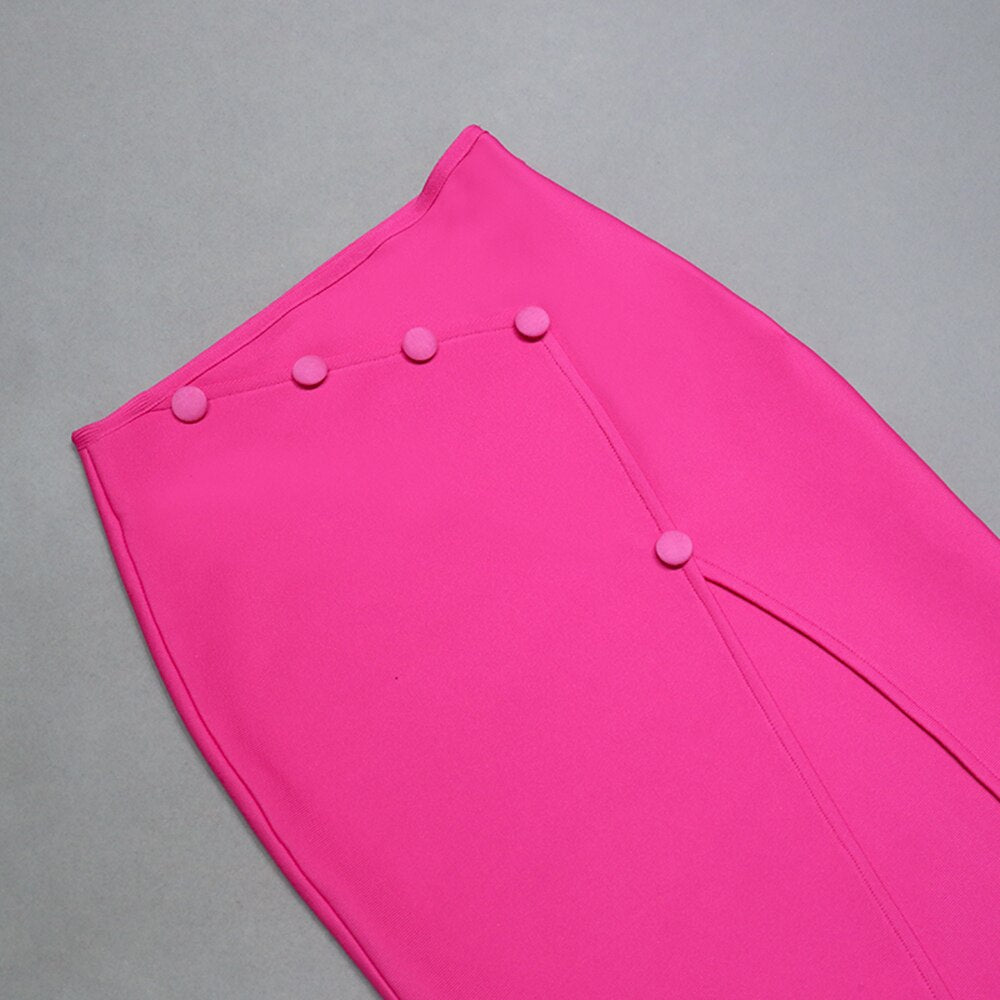 Sleeveless Button Neck Top Split Open One Side Skirt Set