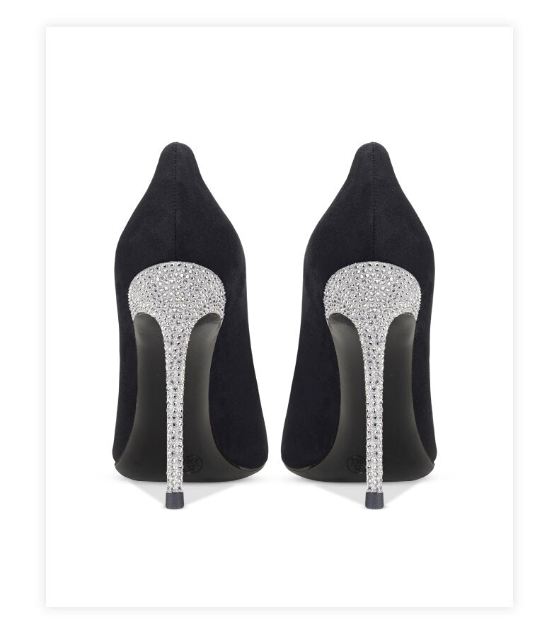 Leather Pointed Rhinestone Suede Thin High Heel Shoes