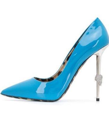 Patent Leather Metal Heels Pumps Pointed Toe Shoes
