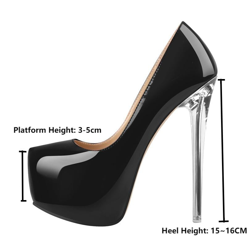 Pumps Patent Leather Slip On Metal High Heels Shoes
