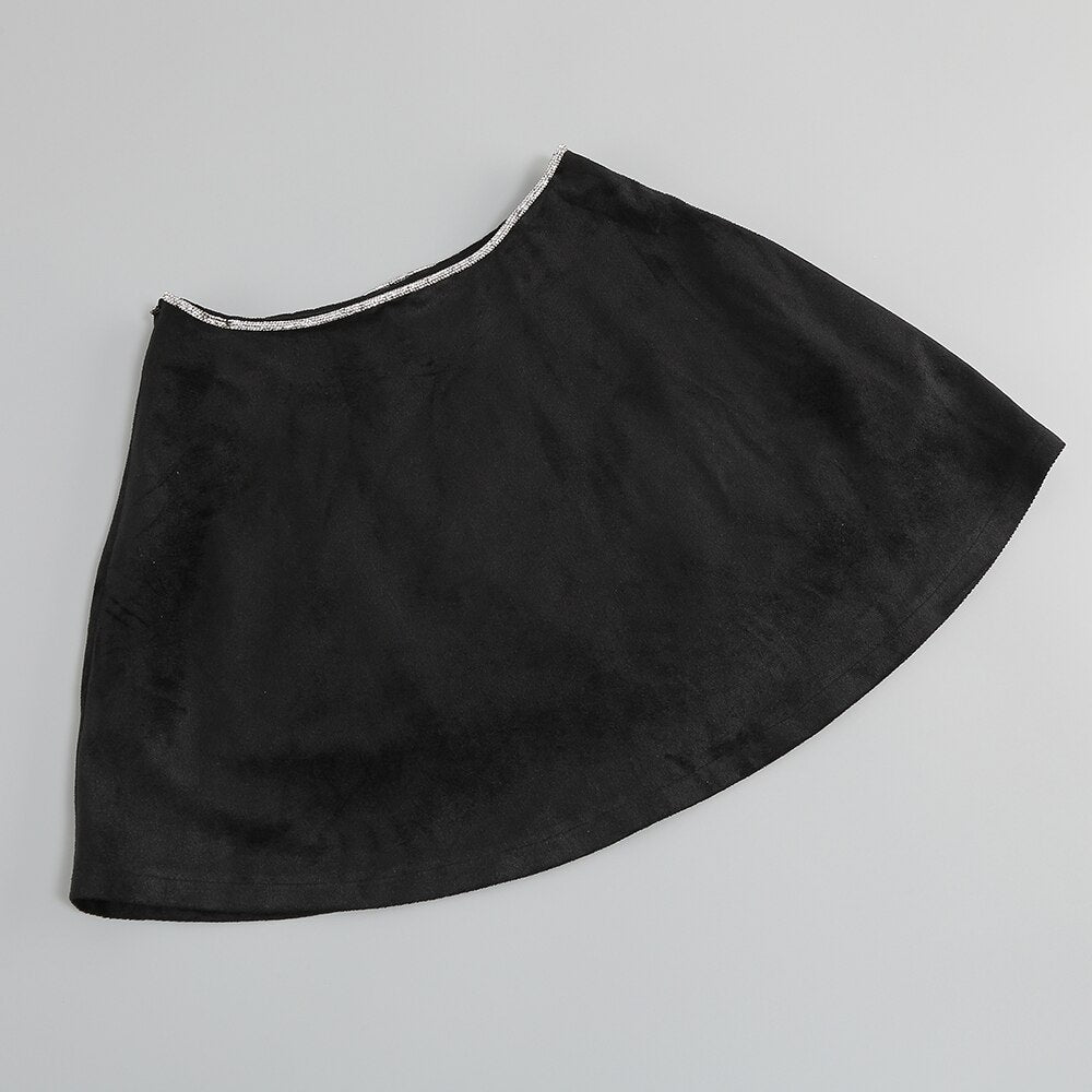 Velvet Diamond Cord Lace Short Jacket &Mini Skirt Set