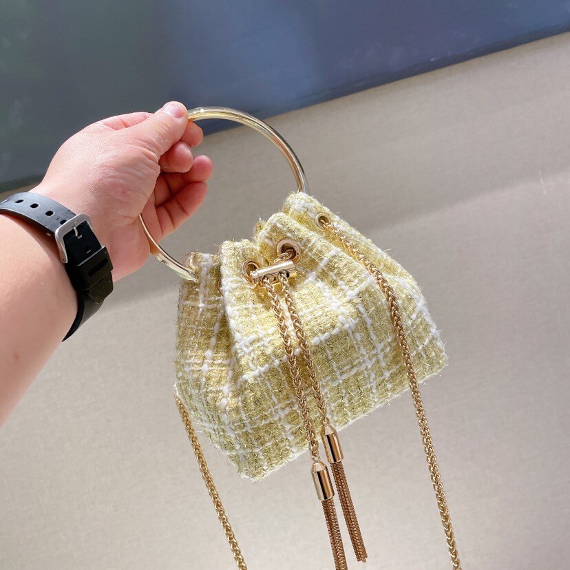 Metal Handle Tassel Tote Chain Shoulder Bag