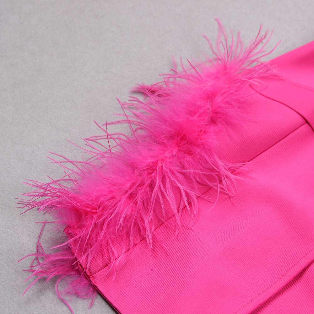 V-Neck Long Sleeve Feather Suit Bandage Dress