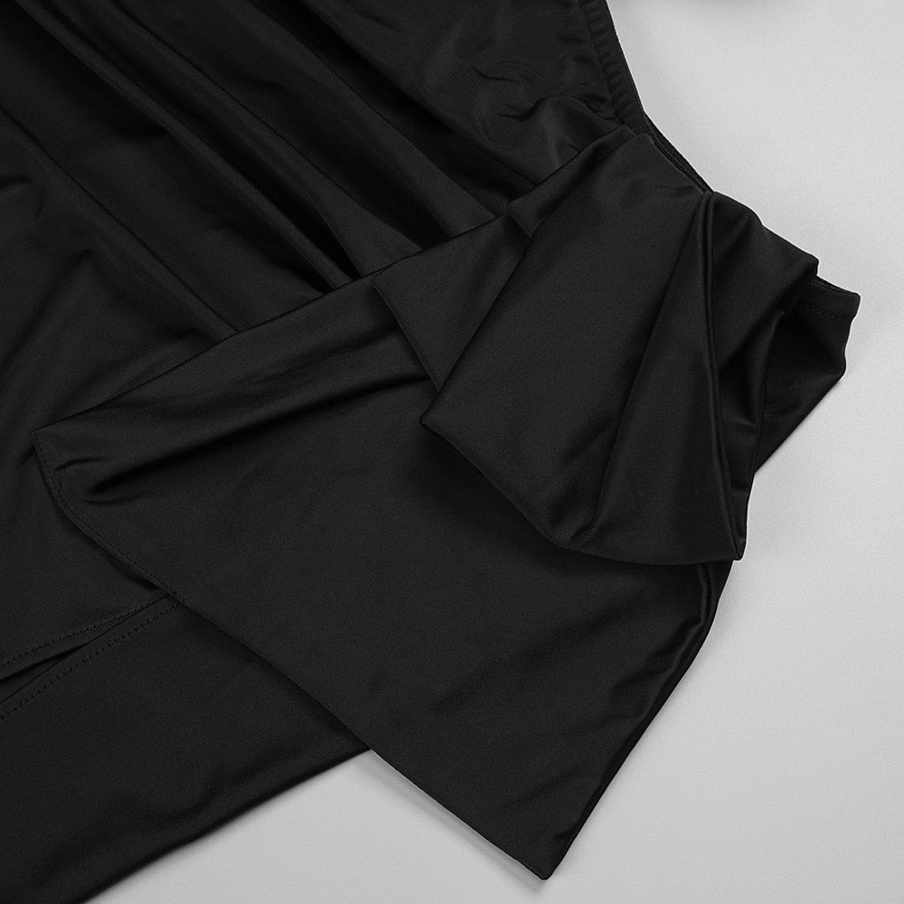One Shoulder Long Sleeve High Split Pleated Maxi Dress