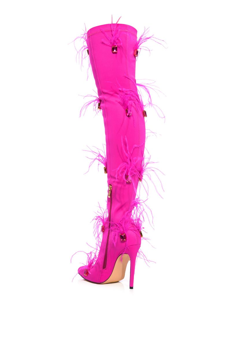 Feather Crystal Thigh High Heels Over The Knee Boots