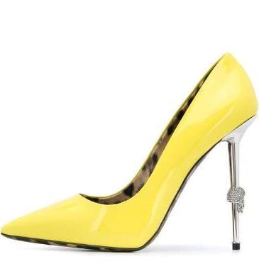 Patent Leather Metal Heels Pumps Pointed Toe Shoes