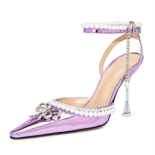 Pointed Pearl Rhinestone Pointed Toe Sandals