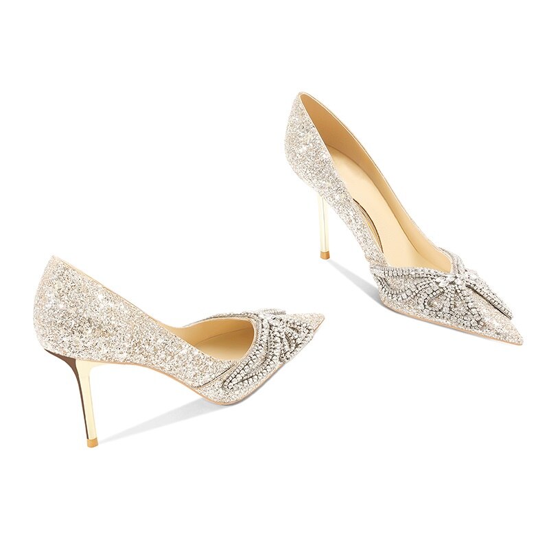 Pointed Toe Rhinestone Sequins High Heel Shoes