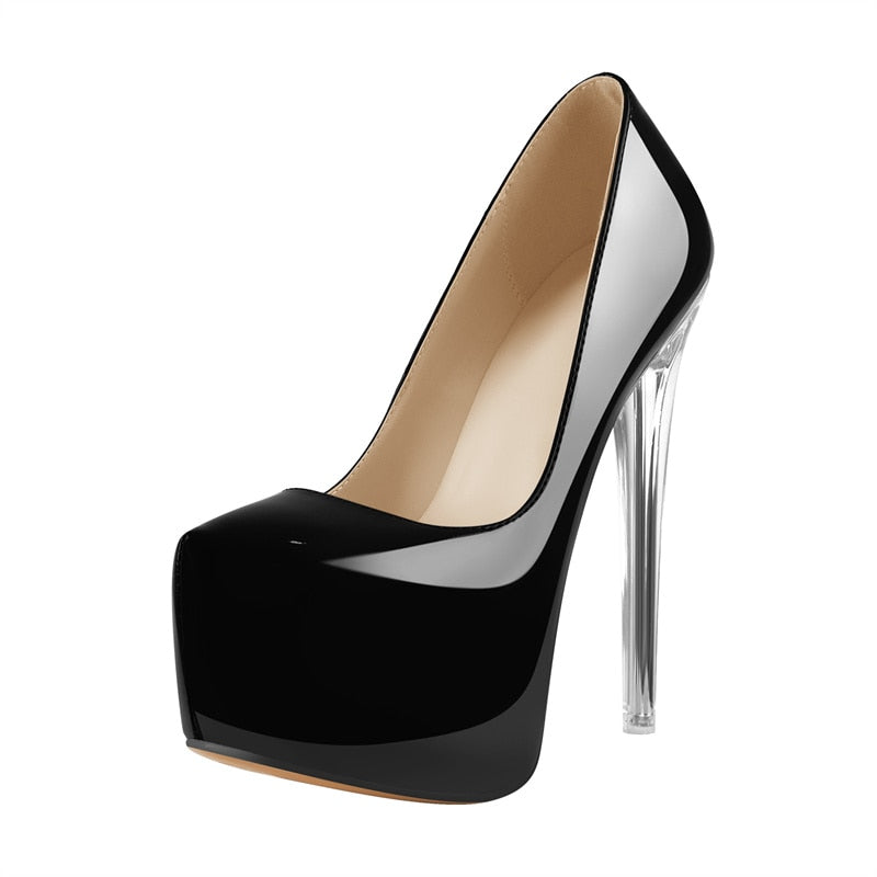 Pumps Patent Leather Slip On Metal High Heels Shoes