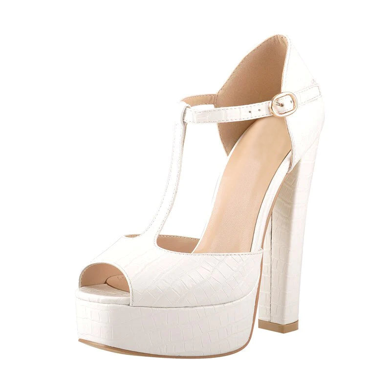 T-Tied Ankle Strap Platform Chunky High Heel  Shoes