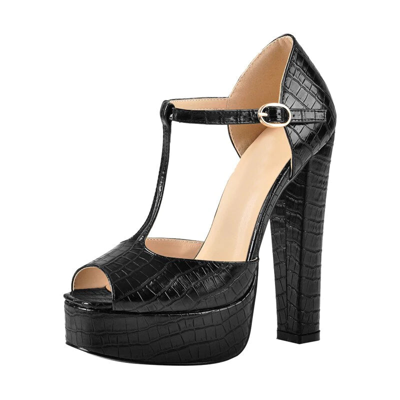 T-Tied Ankle Strap Platform Chunky High Heel  Shoes