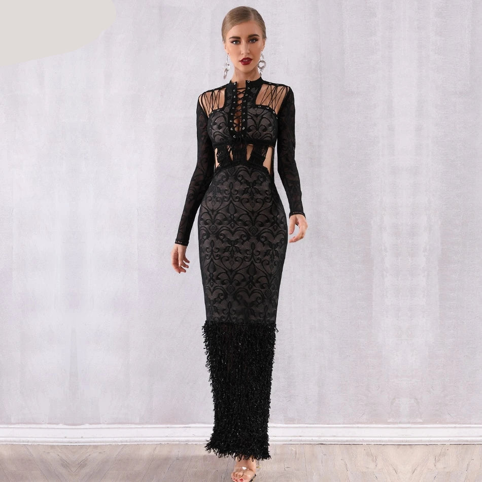Bandage Lace Hollow Out Mermaid Maxi Dress