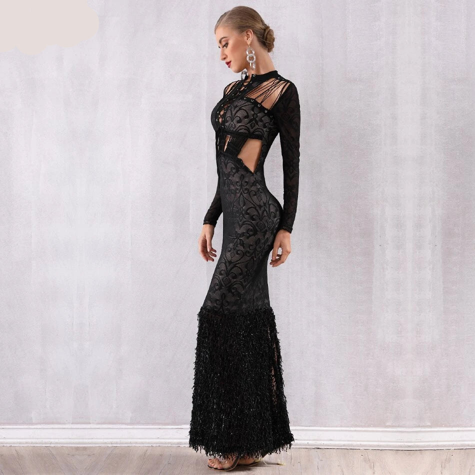 Bandage Lace Hollow Out Mermaid Maxi Dress