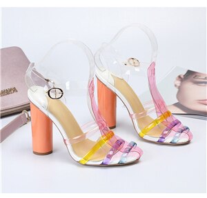 Jelly Iridescent PVC Round Heels T-Strap Cut Out Sandals