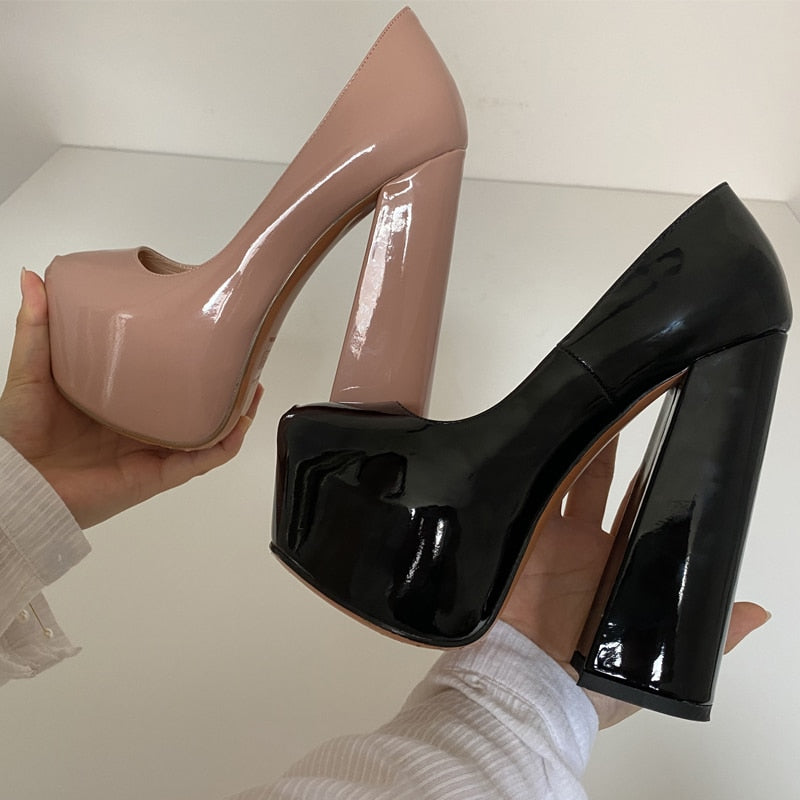 Round Toe Platform Chunky High Heels Ankle Shoes