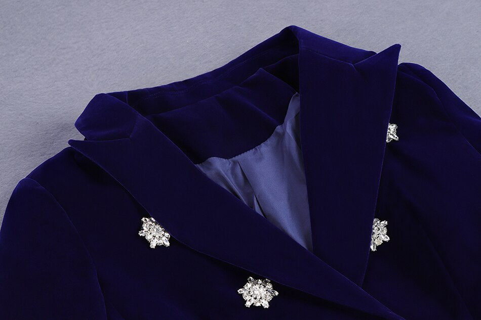 Velvet Crystal Diamond Buckle Blazer Trouser Set