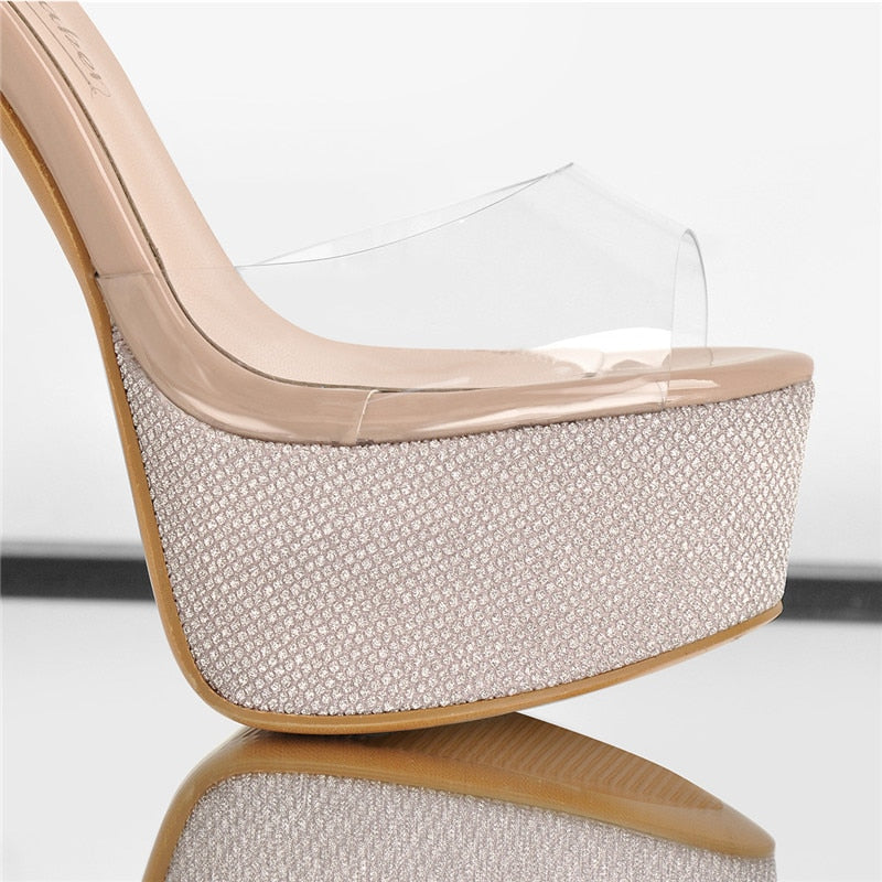 Gold Clear PVC Buckle Strap High Heel Sandals