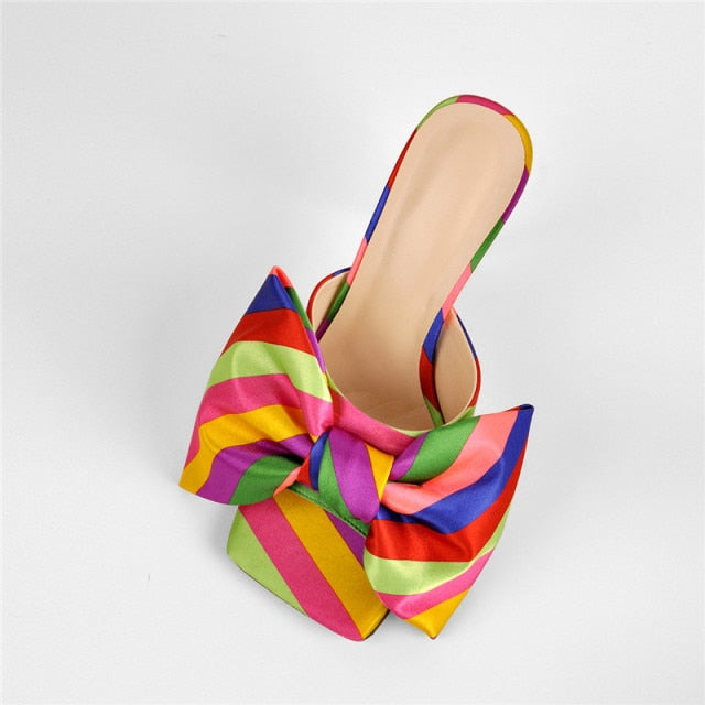 Colourful Slip On High Heel Bow Cute Sandals