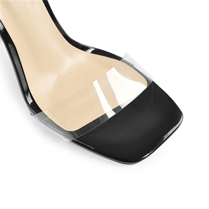 Peep Toe Metal PVC Cross-Tied Lock Metal Heel Sandals