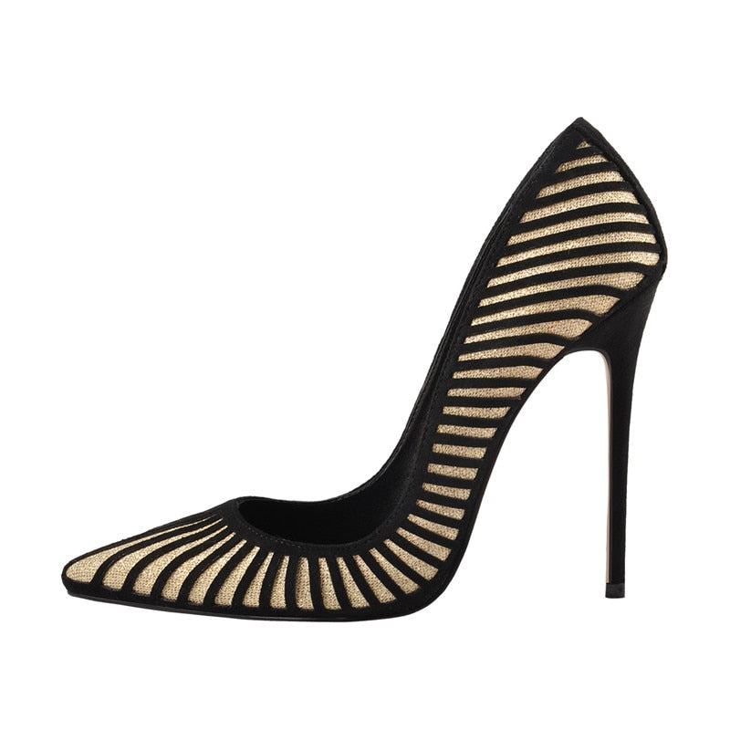 Pointed Toe Slip On Stripes Pumps Shoes