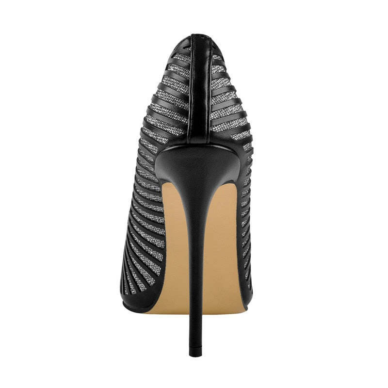 Pointed Toe Slip On Stripes Pumps Shoes