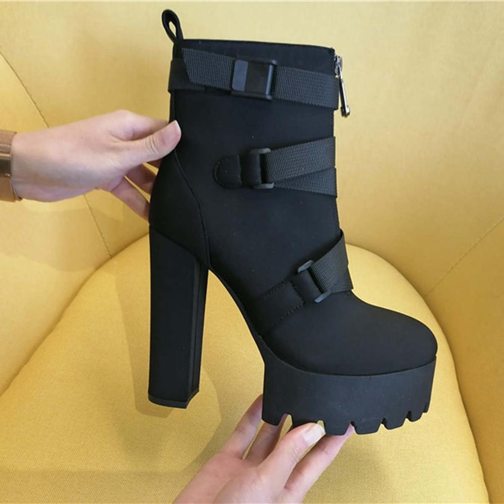 Stretch Light Lace Up Buckle Straps Ankle Boots