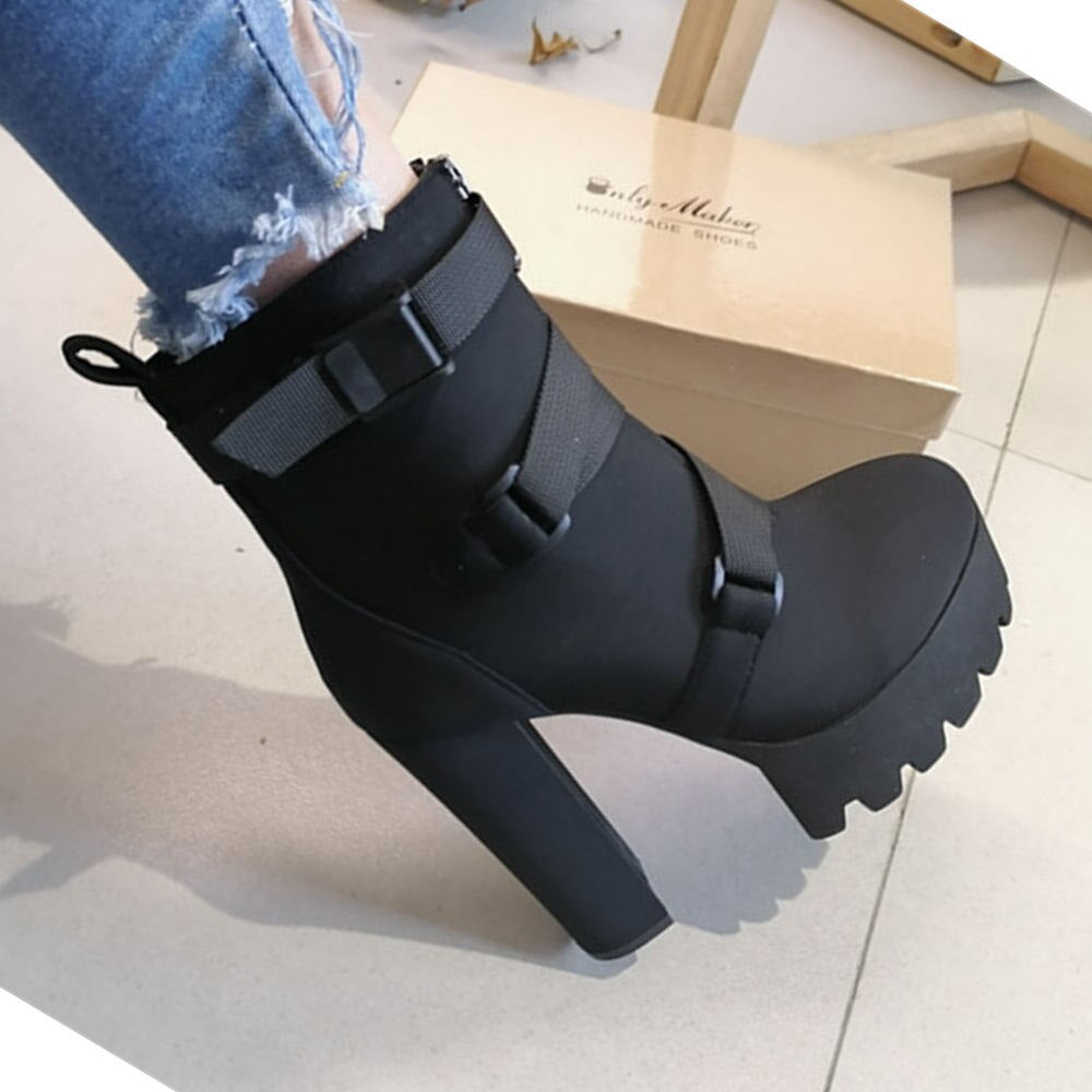 Stretch Light Lace Up Buckle Straps Ankle Boots