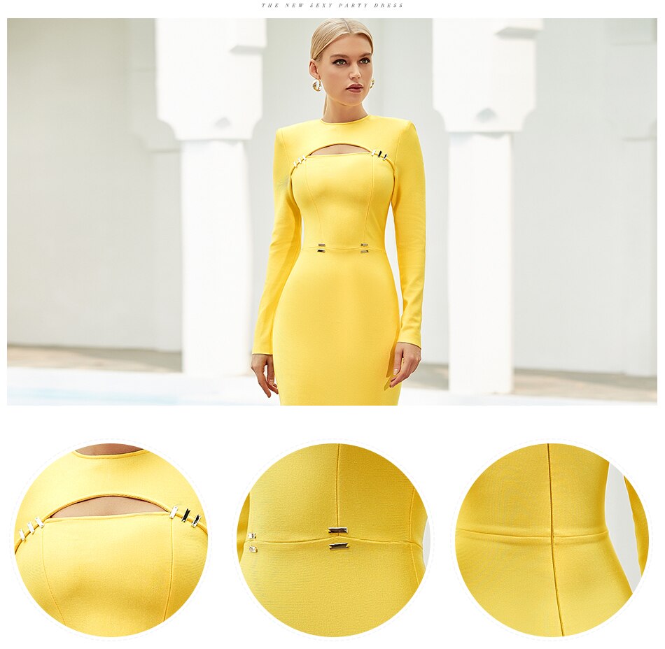 Long Sleeve Hollow Out Bandage Dress