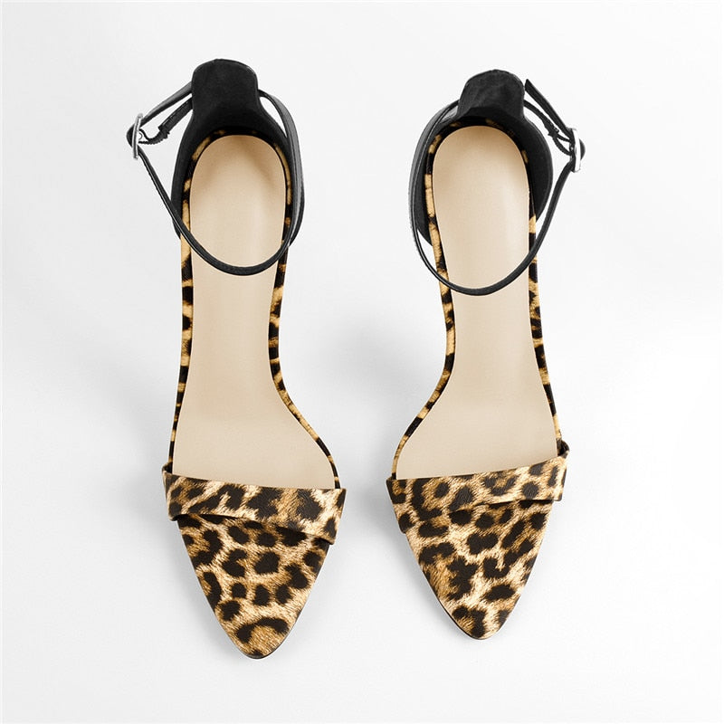 Ankle Strap Pointy Open Toe Leopard thin heels Sandals