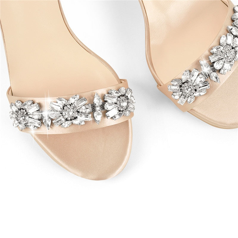 Silk Rhinestone Embellished High Heel Ankle Strap Sandals