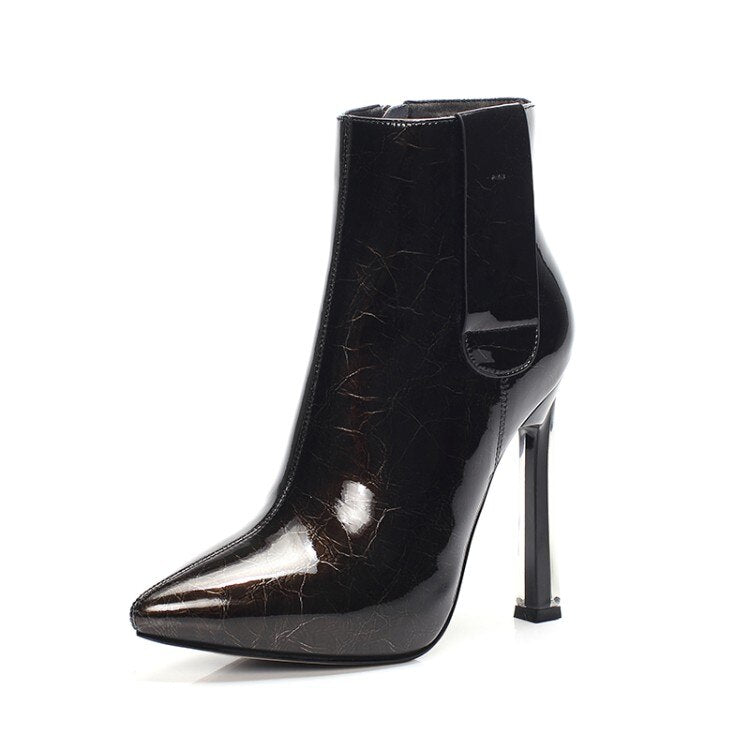 Genuine Leather Crystal Thin Heels Ankle Boots