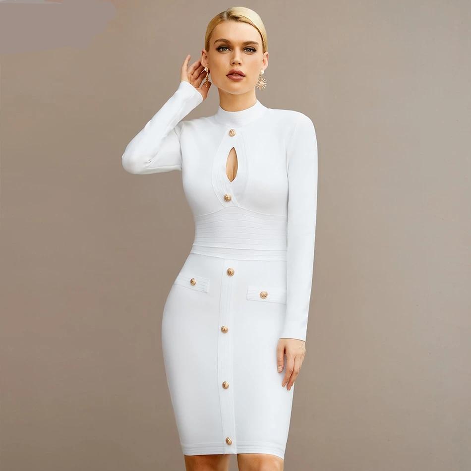Hollow Out Buttons Bandage Dress