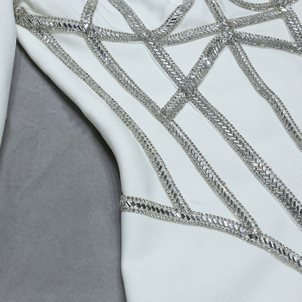 V-neck Single Sleeve Beaded Bandage Dress