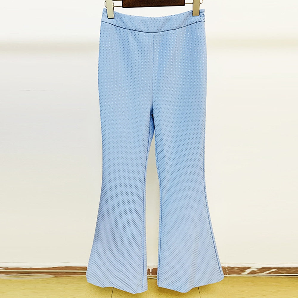 Long Sleeve Blazer Bra Top Flared Trouser 3-Piece Set